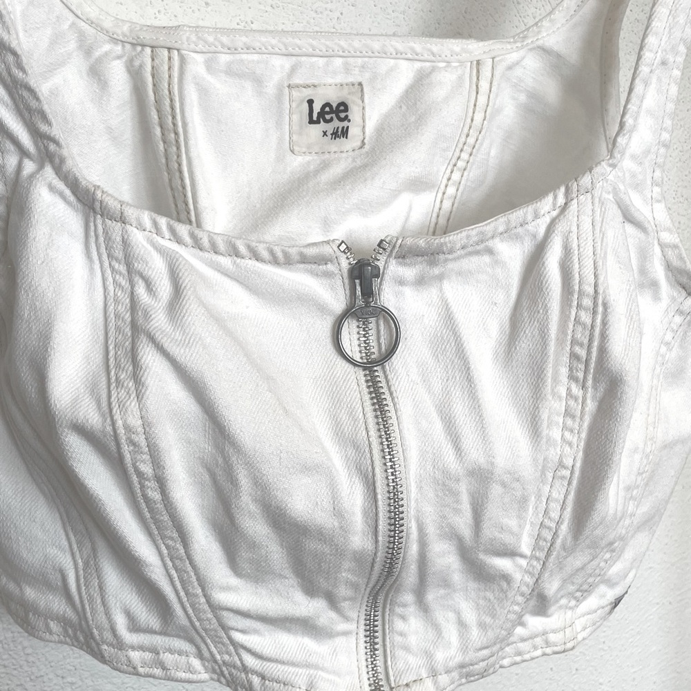 Going Out Top - white denim Lee crop top